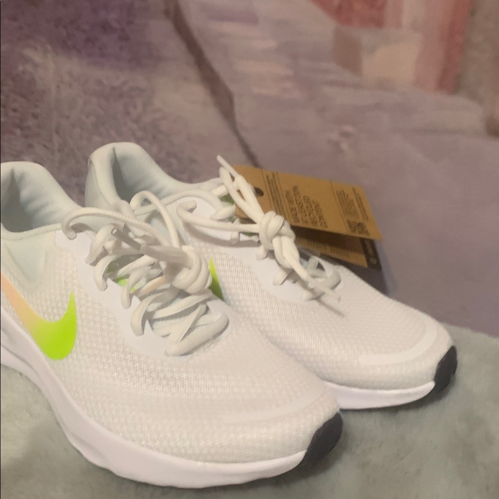Nike Women's White and Neon Yellow Sneakers - Picture 3 of 5
